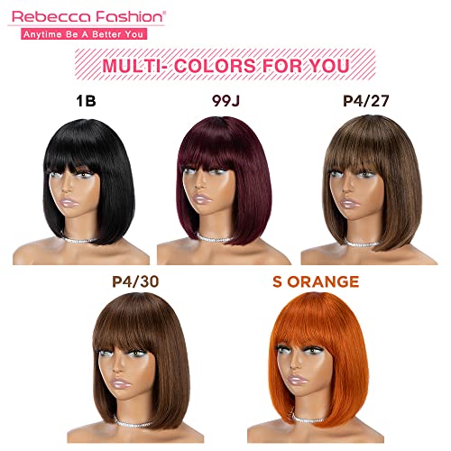 Rebecca Fashion đumbir narandžasta boja kratke Bob perike sa šiškama ljudska kosa 10 inča ravne perike za crne žene 150% gustoća brazilska