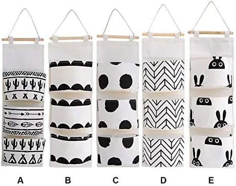 SXNBH crno bijeli uzorak pamučna posteljina viseća torba za odlaganje 3 džepa zidna garderoba viseća torba zidna torbica Organizator kozmetičkih igračaka