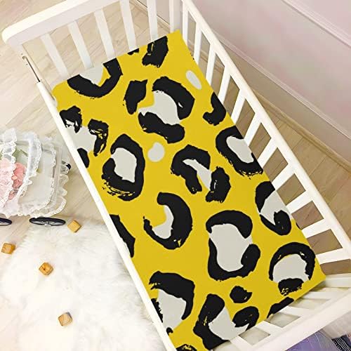 Žuti leopard Print listovi za dječake Djevojke Pakiranje i reprodukcijski listovi prenosivi mini listovi krevetića za kreveti za kreveti za standardne madrace krevetića i mališana listovi dječjih dječaka, 39x27in