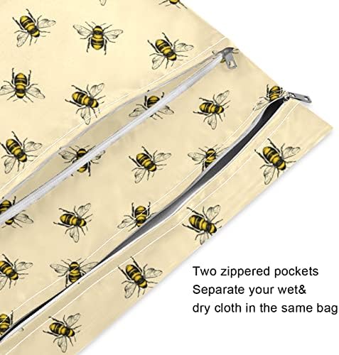 ZZXXB Bee Print Vodootporna mokra torba za višekratnu krpu za ponovnu upotrebu pelene s džepom sa patentnim zatvaračem za putničke