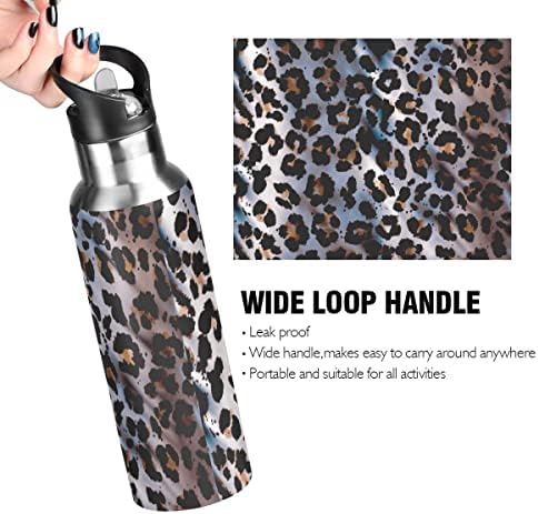 Glahy Tie Botle Botle Leopard sa slamnim poklopcem, BPA-bez, 32 oz vode za vodu izolirani nehrđajući čelik, za školu, ured, teretanu, sport