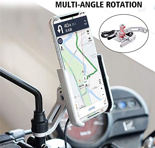 ZJDU Universal Premium biciklistic telefon za motocikl - USB telefon držač za punjač Ručni nosač / straga zrcala montiranje mobitela, 360 rotacije, za 4,0-6,5 pametnih telefona, srebrna b