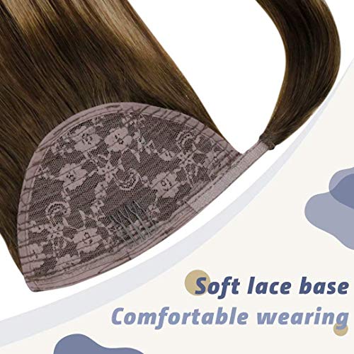 LAAVOO Balayage Real Hair Ponytail Extension tamnosmeđa do karamel smeđa Ombre 22 inča 100g smeđa jednodijelna kopča za rep za ljudsku