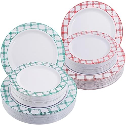 supernal 120kom plastičnih tanjira zeleni i crveni tanjiri za jednokratnu upotrebu uključuju 60 tanjira za večeru,60 tanjira za deserte,plastični