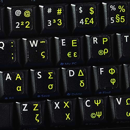 Naljepnice za Grčku tastaturu sa žutim natpisima prozirnom pozadinom za Desktop, Laptop I Notebook