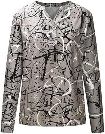 Ženski modni vrhovi dugih rukava Vintage Printing Casual gumb Up V izrez Majica Elegantna labava Comfy Henley bluze