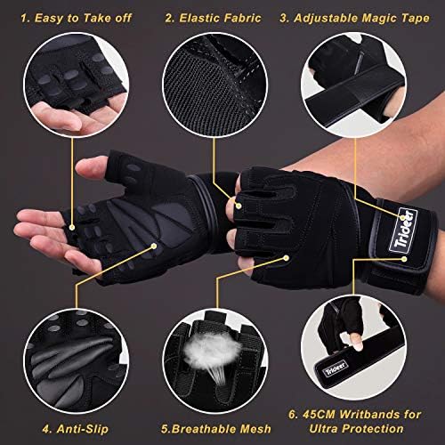 Trideer podstavljene rukavice za trening za muškarce - teretane rukavice za dizanje tegova sa podrškom za zapešće, potpuna zaštita