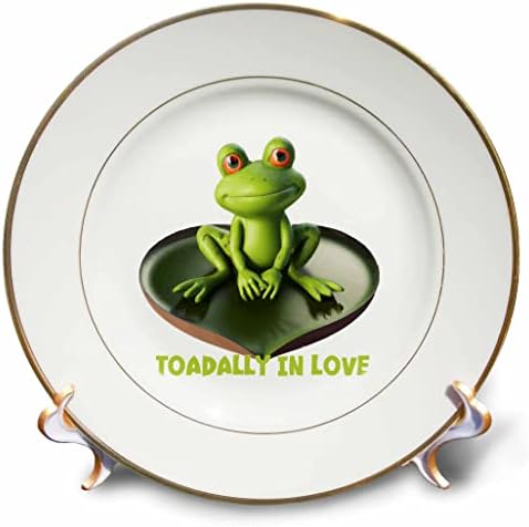 3drose toadalno zaljubljena slatka žaba sjedi na ljiljani u obliku srca - ploče