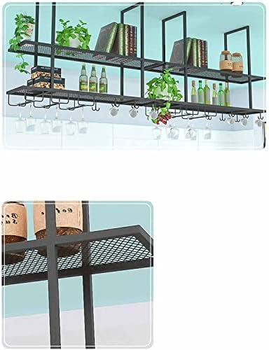 EMISOO viseća plutajuća polica, industrijske plafonske Police 2-slojni stalak za vino, stalak za izlaganje crnog vina, čaše za vino, biljke, knjige, posuđe