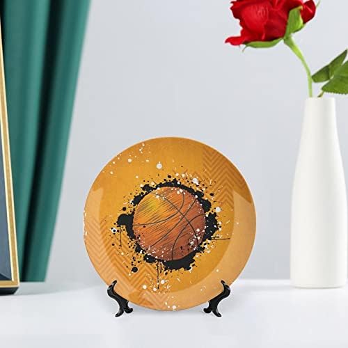 Ligutari keramička ploča, sportska keramička viseća ukrasna ploča, košarkaška boja prskanja na apstraktnoj grungiju pozadini, 8 inča,