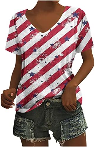 4. jula vrhovi za žene 2023 Patriotske majice prevelike ležerne ljetne majice V Dnevna bluza za neovisnost vrata