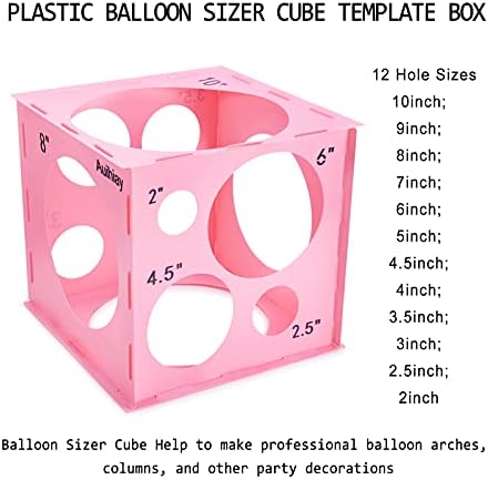 Auihiay 12 rupa plastični balon Sizer Box Cube, Pink sklopivi balon veličina mjerni alat za balonske lukove, balonske Kule, balonske