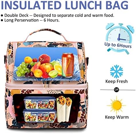 CCBUY ženske torbe za ručak na dvije palube izolovana kutija za ručak velika hladnjača sa naramenicom koja se može skinuti