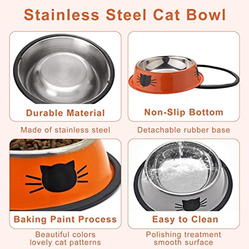 Andiker Cat Bowl za hranu i vodu, 2pcs Izdržljiva posuda od nehrđajućeg čelika sa gumenim prstenom protiv prevode, a ne krhka i lako