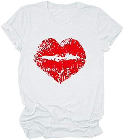 Ljetne Ženske Kratke Rukave Slatke Srčane Usne Print T-Shirt Trendy Crew Vrat Casual Loose Fit Tee Shirt Bluze