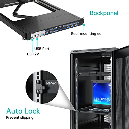 MT-VIKI 16 Port KVM konzola za montiranje u stalak sa 19 LCD Monitor, standardni 1U, LCD KVM ladica, uključen 16 KVM kabl+tastatura+dodirni