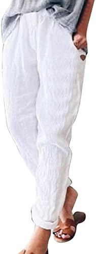 Ceangro posteljina obrezana labava pamuk široke noge Capris hlače za žene casual cofy harem hlače široke noge Capris elastičan ...