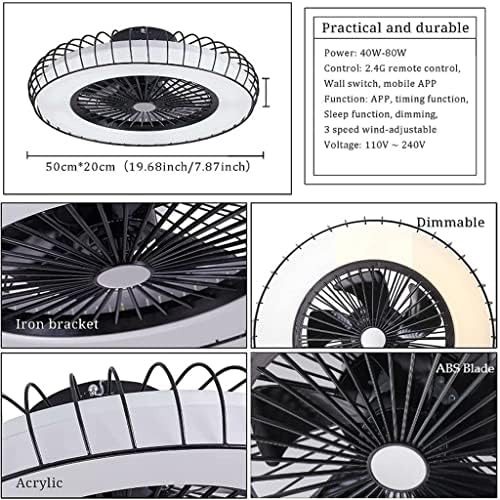 SMLJLQ LED stropni ventilator sa lakom aplikacijom i daljinskim upravljačem za brzinu spavaće sobe podesiva beskrajno zatamnjavanje svjetiljke