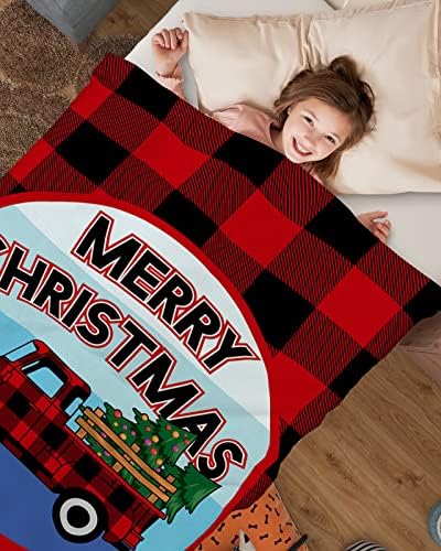 Dječji ćebani za devojke Unisex, sretan božićni kamion Red Black Buffalo Plaid Swaddle deke Super mekane rakete sa pljusnom flankenom