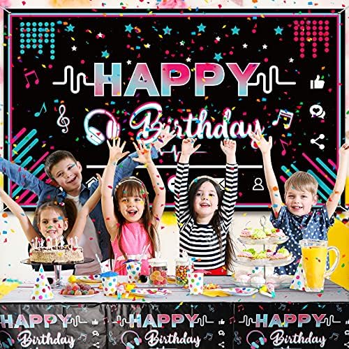 Muzika Happy Birthday Party Dekoracije muzički Društveni mediji rođendanske potrepštine uključuje pozadinu stolnjak Muzika Note baloni i lateks Baloni za djevojčice Muzika rođendansku zabavu fotografije
