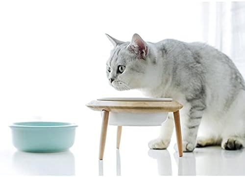 Podignuta Zdjela za mačke Keramika Zdjela za pse sa okruglim bambusovim postoljem posuda za hranu za mačke posuda za vodu za pse zaštita