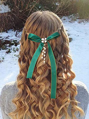 Casdre Vintage Pearl Hair Clip Gold Green Bow Hair Barrette hair Piece Tassel Evening Party Hair Accessories For Women and Girls