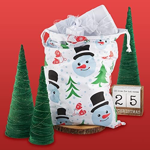 6-pakovanje XL višekratne snjegović Božićne platnene poklon torbe-slatka alternativa za praznično omotavanje uzorka-prevelika platnena vreća s Deluxe vezicom za velike poklone - izuzetno velika čarapa 26 x 19