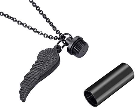 Qiaononi ZD326 Unisex modni crni pištolj od nehrđajućeg čelika cilindra nakit urnu Držač privjesak anđeo krila šarm kremiranje Memorijal