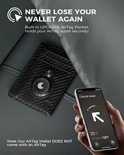 LORZOR Slim minimalistički prednji džepni novčanik za AirTag, RFID Blocking Carbon Fiber Thin Slim Wallet for Men with Apple AirTag,