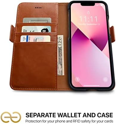 Dreem Fibonacci 2-u-1 torbica za novčanik za Apple iPhone 13 Pro Max-luksuzna veganska koža, magnetna odvojiva futrola za telefon otporna na udarce, zaštita RFID kartice, MagSafe kompatibilna-Caramel