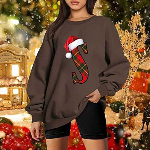 Žene Pismo Print Božić Duks Loose Fit Funny Božić Pulover X-Mas Santa Šešir Grafički Bluza Tshirt Tops