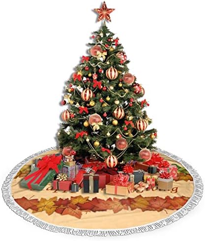 Hayapy Dan zahvalnosti Suknja za božićnu drvvu, Xmas Tree suknje MAT sa rese za odmor za odmor za vjenčanje Dekor 48