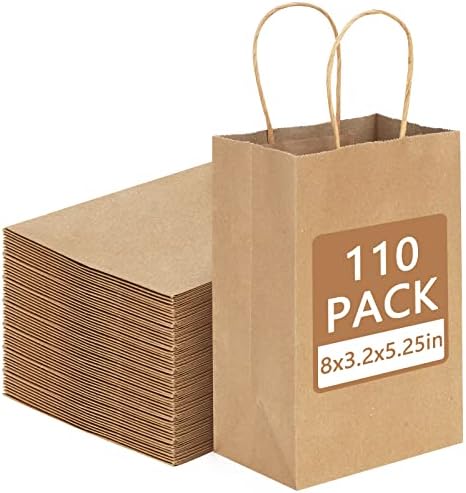 Moretoes 110kom smeđe papirne kese 5, 25x3, 2x8 inča Kraft papirne kese male papirne poklon kese sa ručkama na veliko, maloprodajne