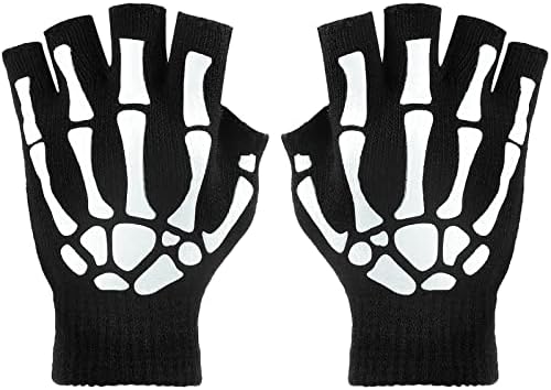 Tatuo 3 pari skeletnih rukavica bez prstiju rukavice za kosti Glow in The Dark pleteni mehaničar svjetleće zimske tople rukavice za djecu kostim za Noć vještica za odrasle