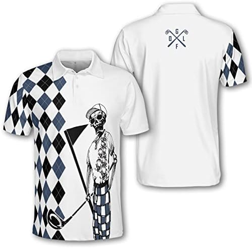 Pologen, Argyle golf Shirts, Skull Funny Golf Shirt for Men Golf Shirt Muška Muška Golf Shirts Golf Polos Dry Fit Golf Gifts 4