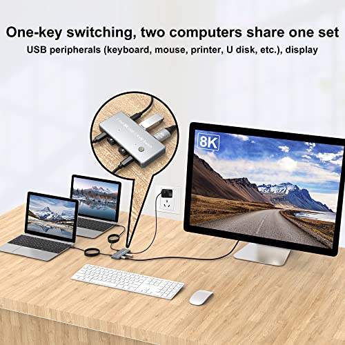 CABLEDECONN USB-C 8K KVM Switch 8K@60Hz 4K@144Hz DP 1.4 2XUSB-C PC na jedan DisplayPort Monitor sa 3xusb3. 0 2 kom koji dijele jedan