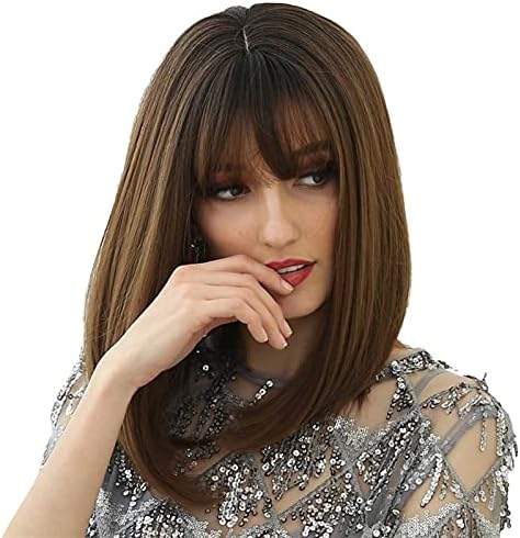 Xzgden perika za zamjenu kose, prozračna ženska perika od smeđe Boba u Ravnom stilu 16 inča - može izdržati visoku temperaturu i može