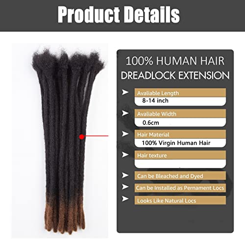 0.6 cm 8 inčni Loc Extensions Human Hair 60 pramenovi dreadlock Extensions Human Hair Full Handmade dreads ekstenzije se mogu obojiti Izbijeljene uvijene češljem za kukičanje Ombre Boja #T1B / 30