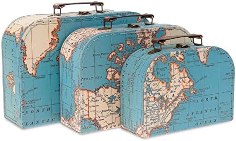 Jewelkeeper koferi za papir, Set 3-Vintage dekorativne kutije za odlaganje-ostava za dekor za prtljag - poklon kutije za rođendan, vjenčanja,godišnjicu – stara dekoracija Doma-Vintage dizajn mape svijeta