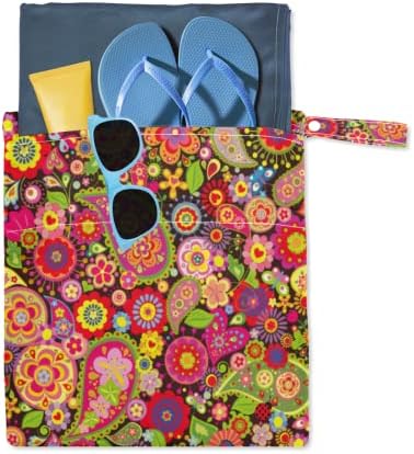 Spring Floral Paisley 2pcs Vodootporna vlažna keksa za prekrivanje krpe za prekrivanje bake s dva patentnih patentnih džepova kupaćih komisija putovanja na plaži Bazen Bikini Yoga Gym Organizator Wet torba za odjeću