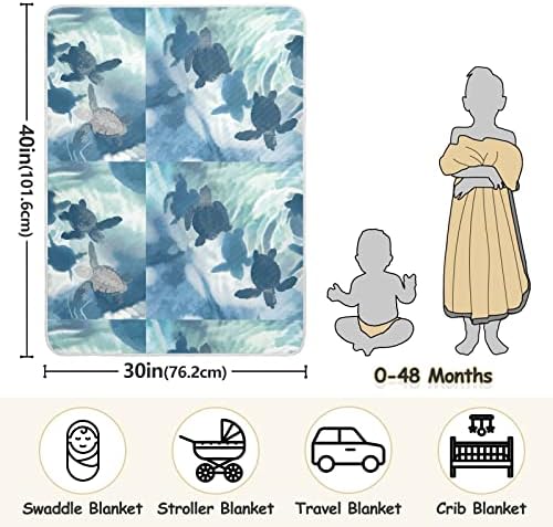 Swaddle pokriva morska kornjača Pamučna pokrivačica za dojenčad, primanje pokrivača, lagana mekana prekrivačica za krevetić, kolica, raketa, 30x40 u, plavoj boji