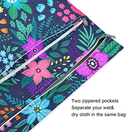 Kigai 2pcs vodootporne vlažne torbe Šarene cvjetne putne torbe za ponovno punjenje s dva patentne suve torbe s dva patentna patentna za tkanine kupaće kostim prljave teretane