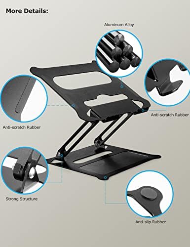 Phocar laptop postolje, podesivi aluminijski laptop riser za stol, sklopivi prijenosni držač prijenosnog računala kompatibilan sa Macbook Air Pro, HP, Lenovo, površina, Dell, ASUS laptopi do 18 inča-crna