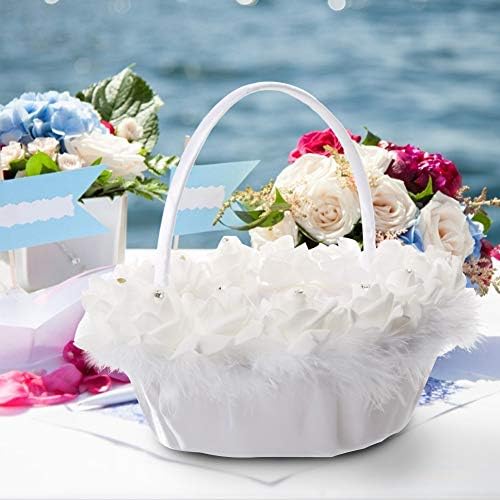 Korpe za cvjetnice za vjenčanje, velike svadbene korpe sa Pahuljastim pahuljicama sa svilenom ružom za djevojčice cvijeća, pletena