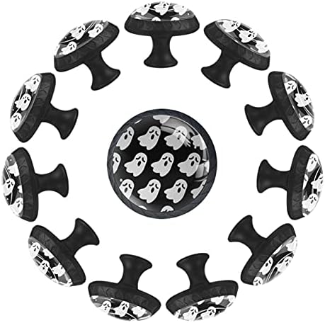 12 komada slatki Halloween Ghost crno-bijeli uzorak stakleni gumbi za Komode, 1,37 x 1,10 u okruglim kuhinjskim ormarićima za dječiju
