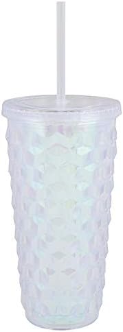 Plan kolekcije Tumbler s poklopcem i slamom izolirane dvostruko zidne akrilne čaše, 18-unci, ružičasti iridescent