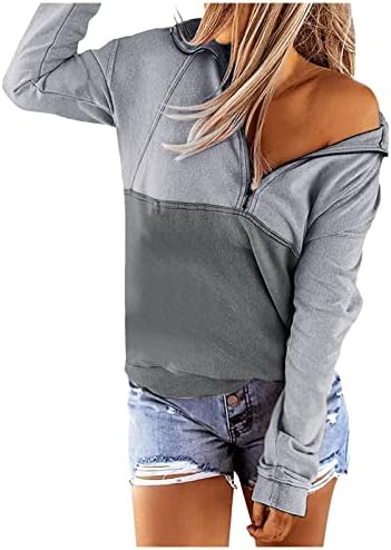 Ženska Crewneck Fall vrhovi dugih rukava Ležerne prilike sa labavim majicama TUNIC TOP Zip up duksevi