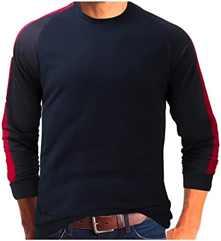 PDFBR MENS Spring T majice Dugi rukav vafli pleteni bočni prugasti patchwork Slim Fit vrhovi Crewneck modna casual majica