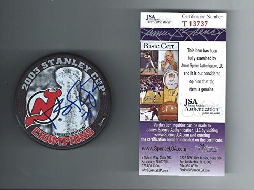Brain Rafalski potpisao New Jersey Devils 2003 Stanley Cup Champions Puck JSA COA-Autogramed NHL Paks
