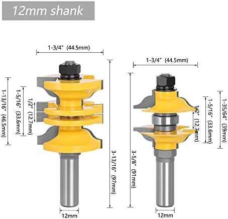 Jrenbox ruter bitovi 2pcs 12mm 1/2 unosa i unutrašnjost vrata i unutrašnjost ogiee ruter bit mitlični set za glodanje za drva za obradu